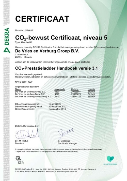 Certificaat+co2 prestatieladder+niveau+5