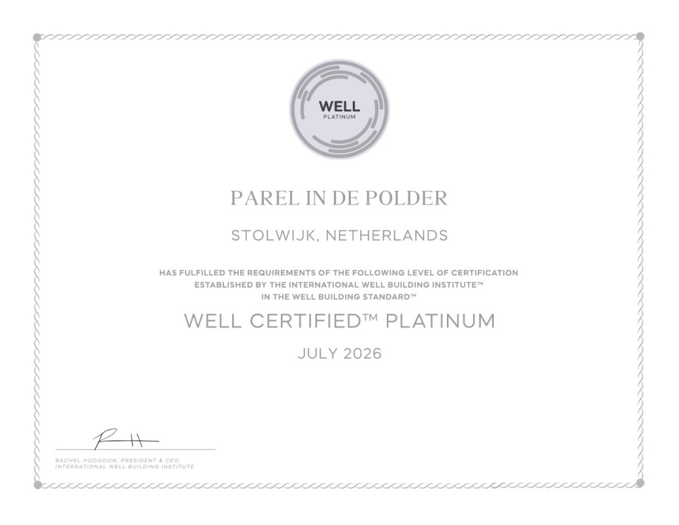 Certificaat WELL Platinum Parel in de Polder