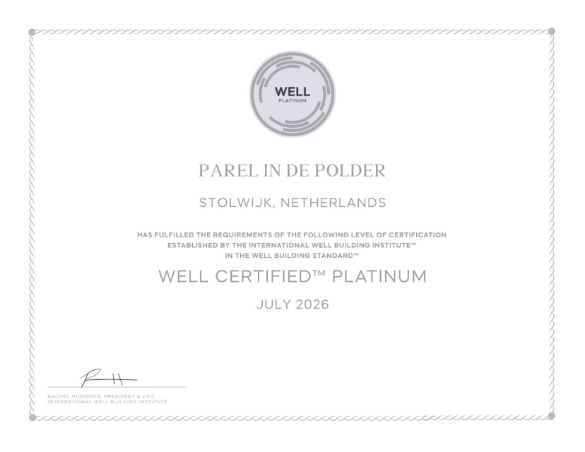 Certificaat WELL Platinum   Parel in de Polder